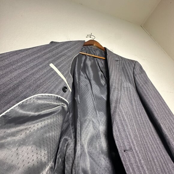 Apollo King Grey Blazer Coat Jacket Vest 2 Piece Suit Men Formal 42L Pinstripe - Picture 11 of 16